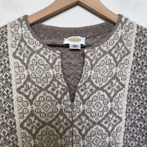 Talbots Women Patchwork 100% Lambswool Cardigan Sweater Large Brown Fair Isle - Picture 4 of 8
